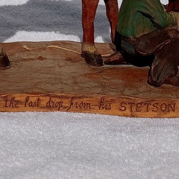The Last Drop From His Stetson Statue Wooden Horse Equestrian Figurine Vintage - Picture 15 of 16